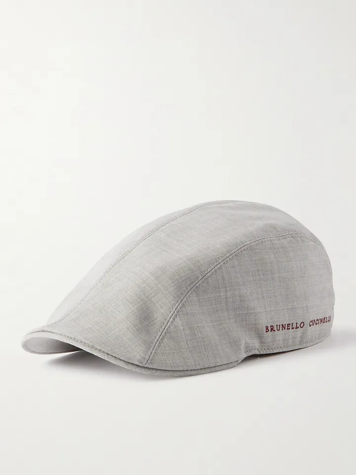 Leather-Trimmed Virgin Wool Flat Cap