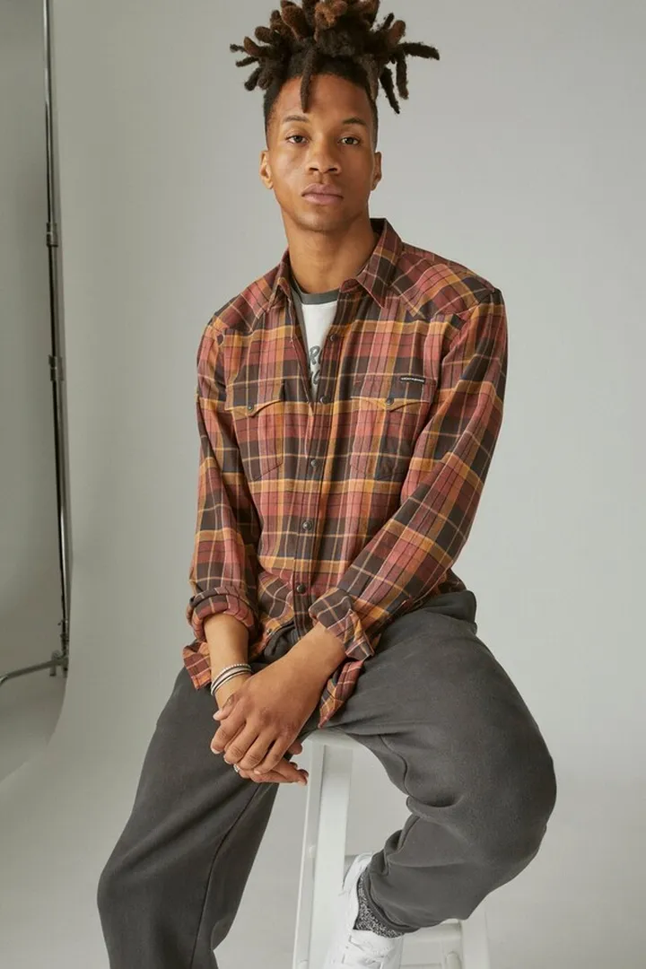 Stretch Grom Plaid Western Long Sleeve Shirt