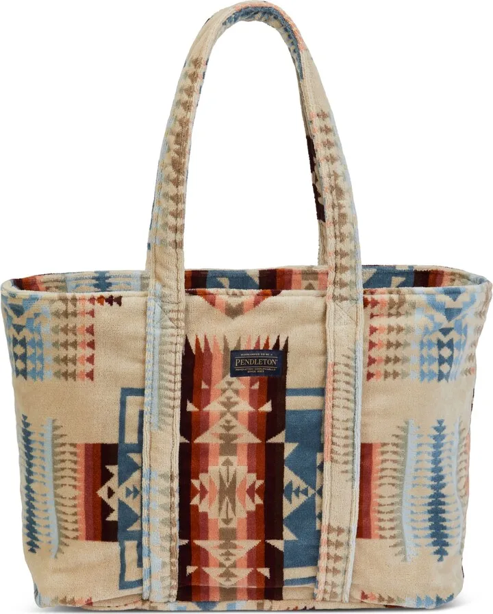 Pendleton Cotton Geometric-Print Tie-Close Terry Cloth Tote Bag