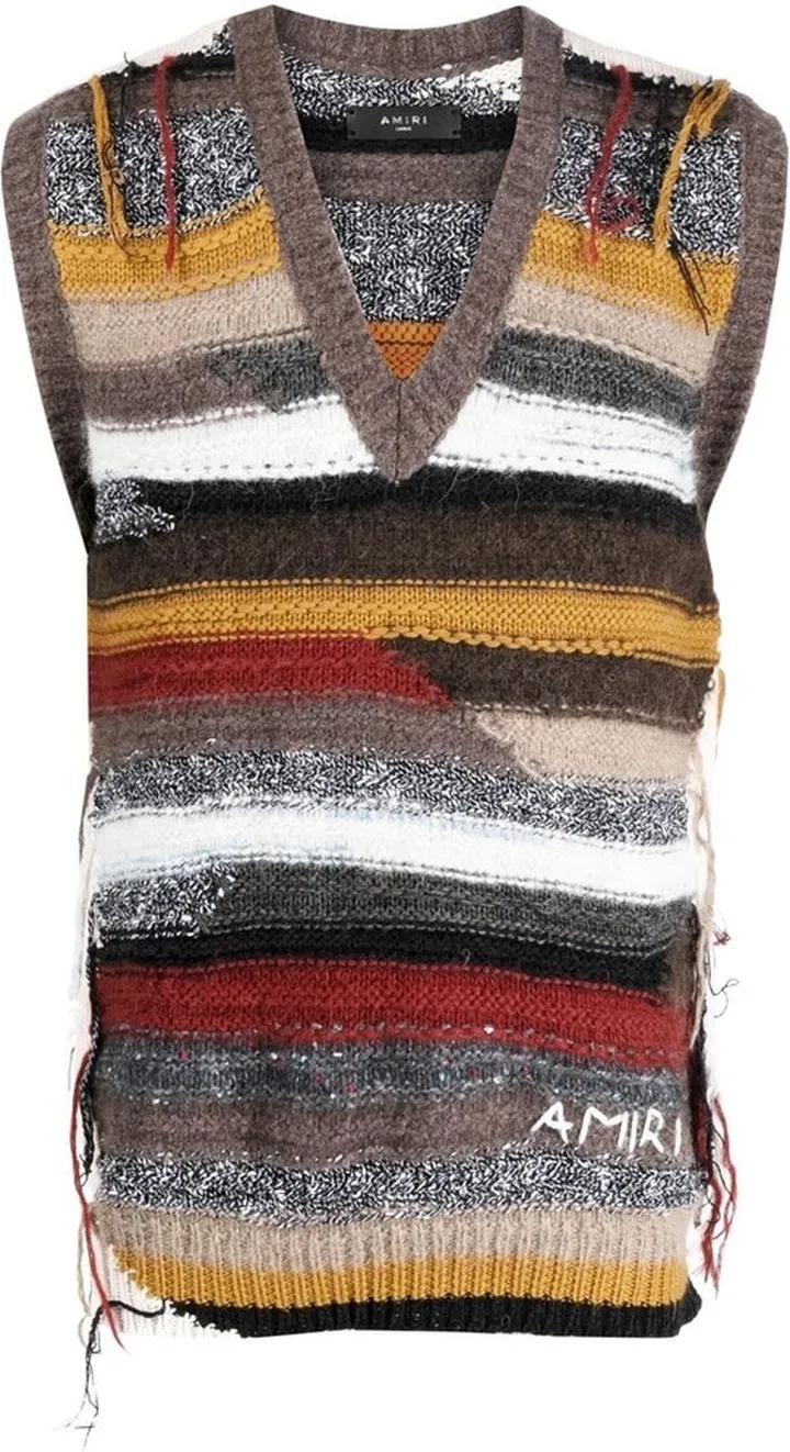 distressed V-neck knitted vest