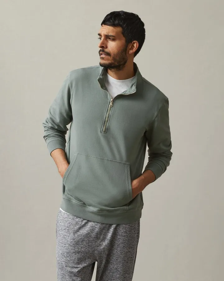 Lightweight Cotton Half Zip - Agave Green