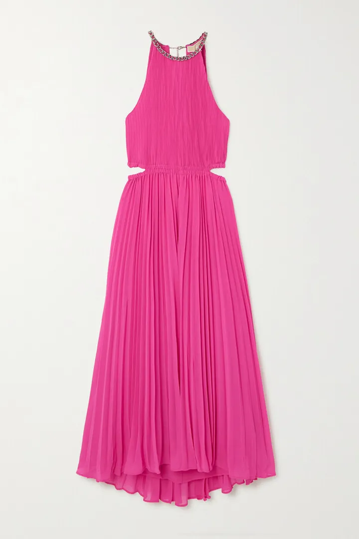 MICHAEL Michael Kors - Cutout Embellished Plissé-georgette Midi Dress - Pink