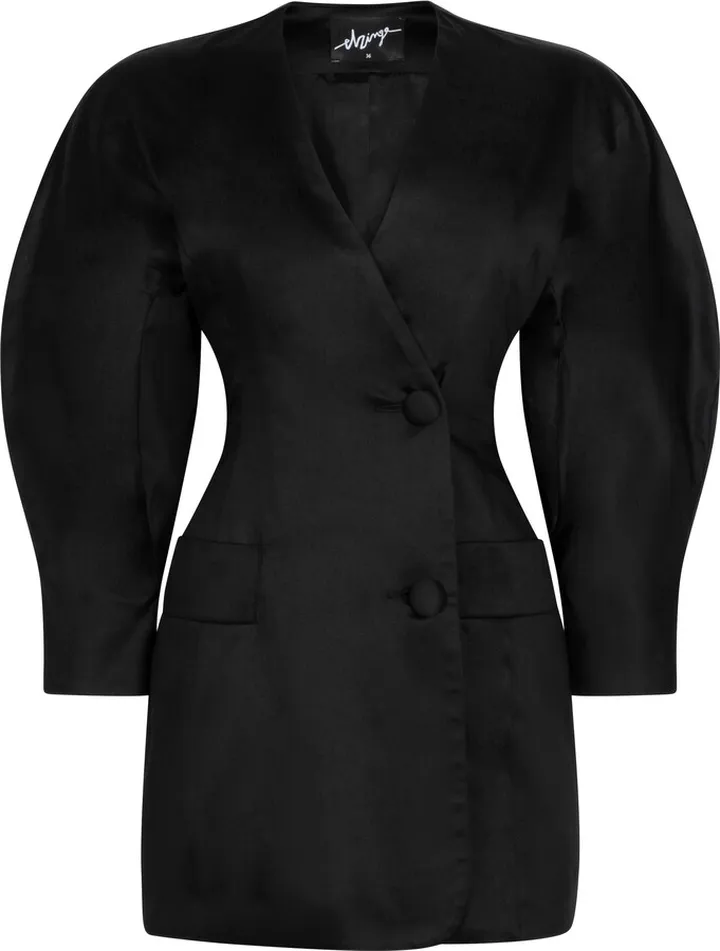 Elzinga - O-Sleeve Cotton Satin Mini Blazer Dress - Black