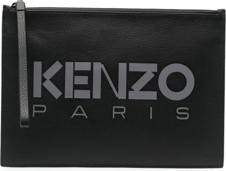 Logo-Print Leather Clutch Bag