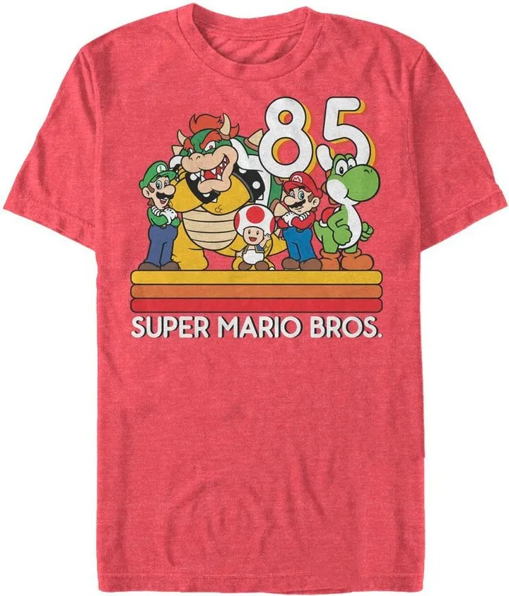 Men's Nintendo Super Mario Bros Group 85 T-Shirt - Red Heather - X Large