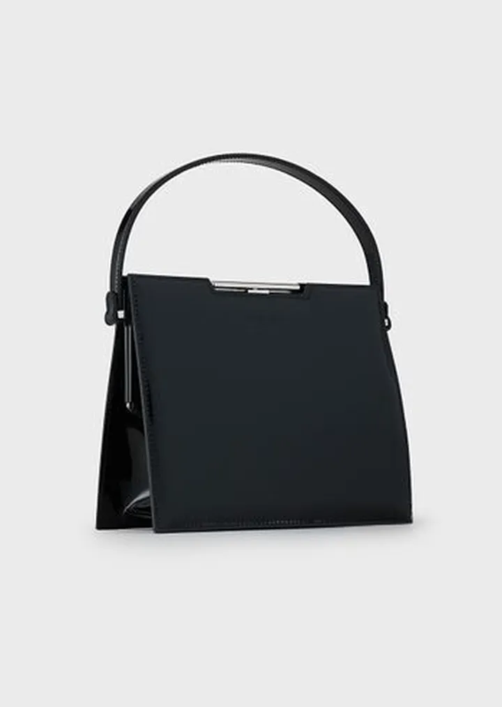 Metallic patent-leather handbag