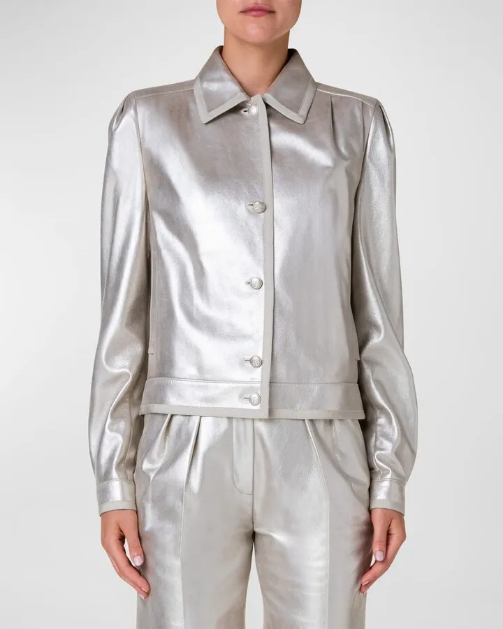 Monica Pearlescent Leather Short Jacket