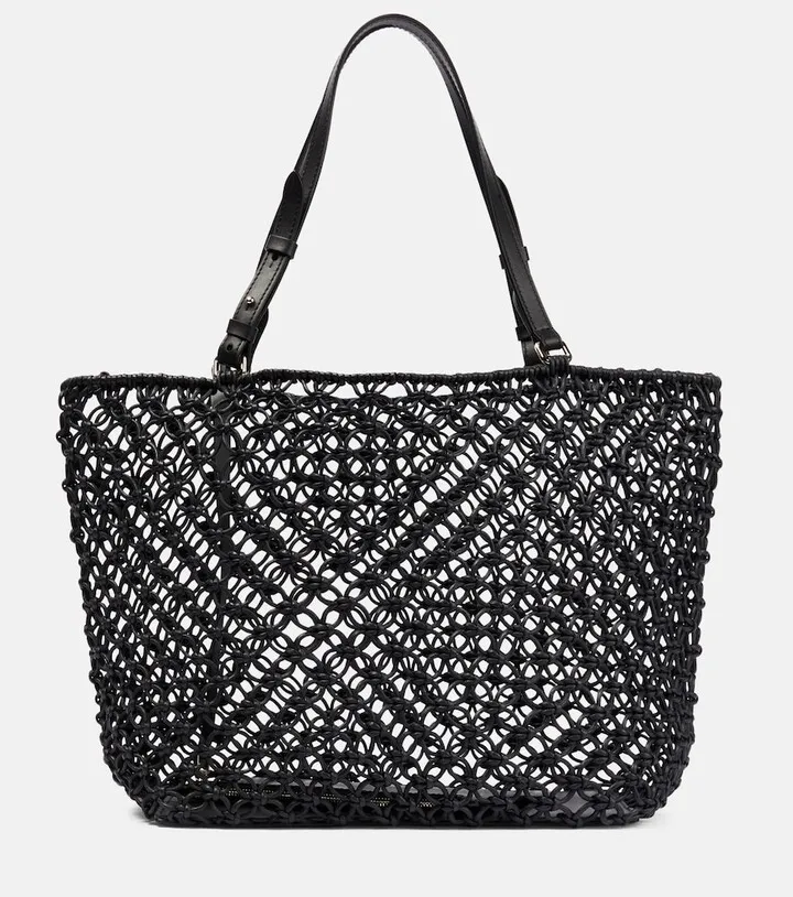Woven leather tote bag