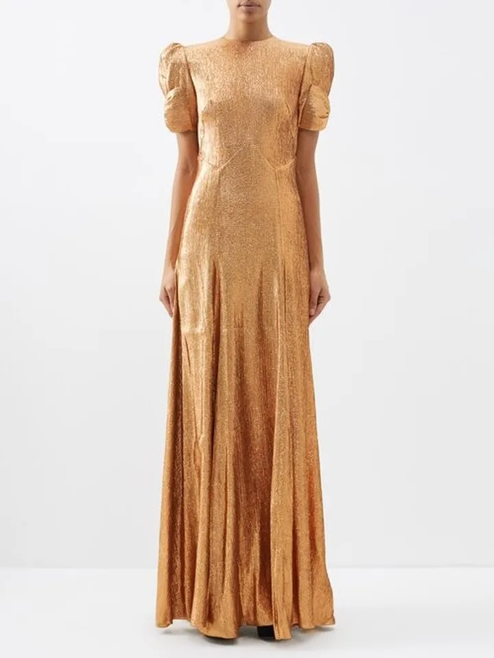 The American Bow-trimmed Lamé Gown