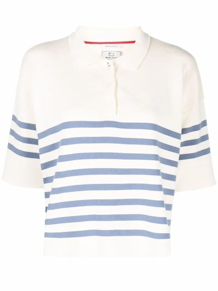 Fine-Knit Striped Polo Shirt