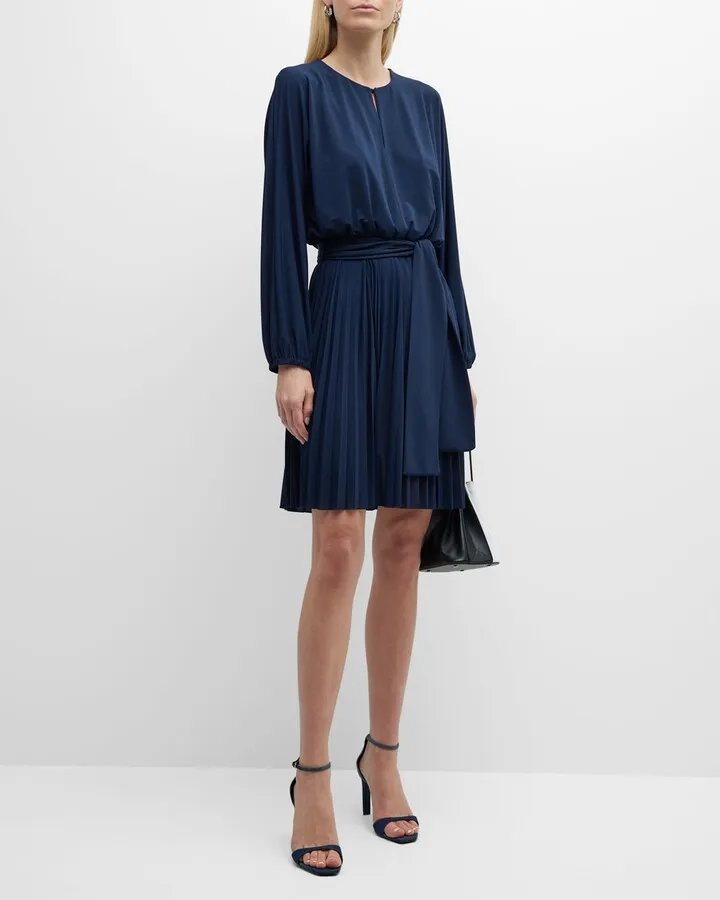 Dada Pleated Blouson-Sleeve Jersey Dress