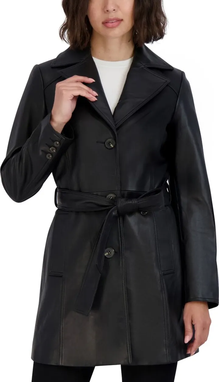 Tahari Women's Nicole Belted Leather Trench Coat