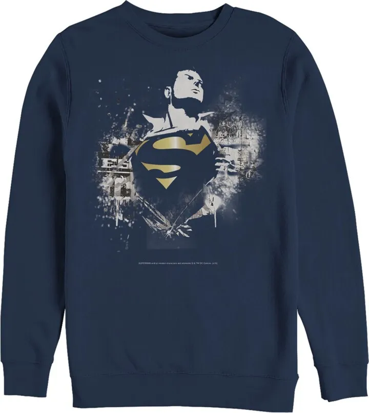Men's Superman Hero Graffiti Print Sweatshirt - Navy Blue - Large
