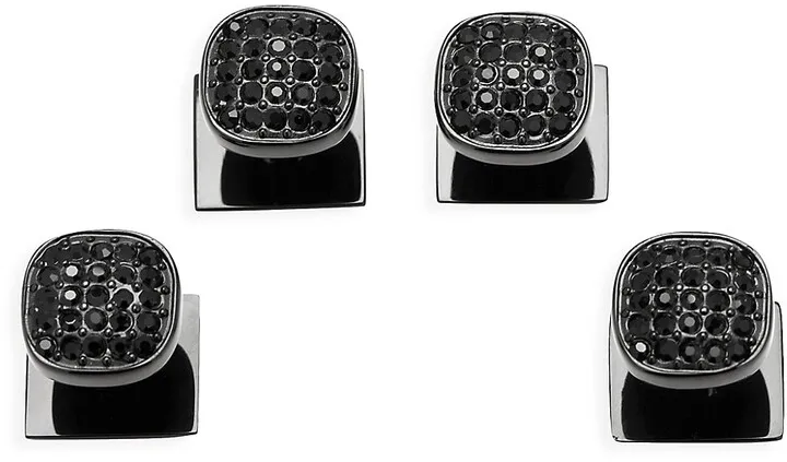 Ox & Bull Trading Co. 4-Piece Black Stainless Steel & Black Pave Crystal Studs