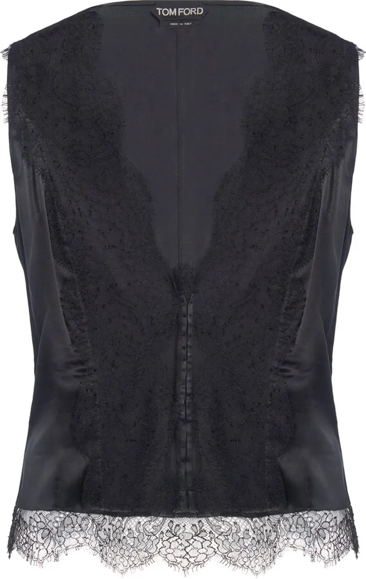 Women's Stretch-Silk Satin Scalloped Chantilly Lace Camisole Top