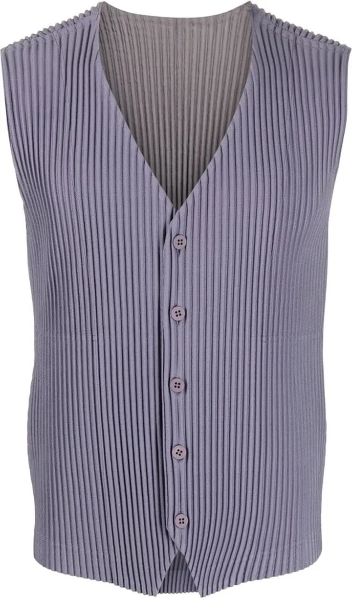 plissé-effect V-neck waistcoat