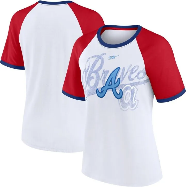 Women's Nike White Atlanta Braves Rewind Color Remix Fashion Raglan T-shirt