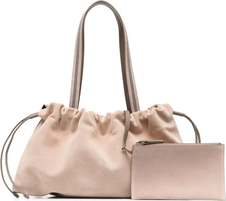 Drawstring-Fastening Suede Tote Bag