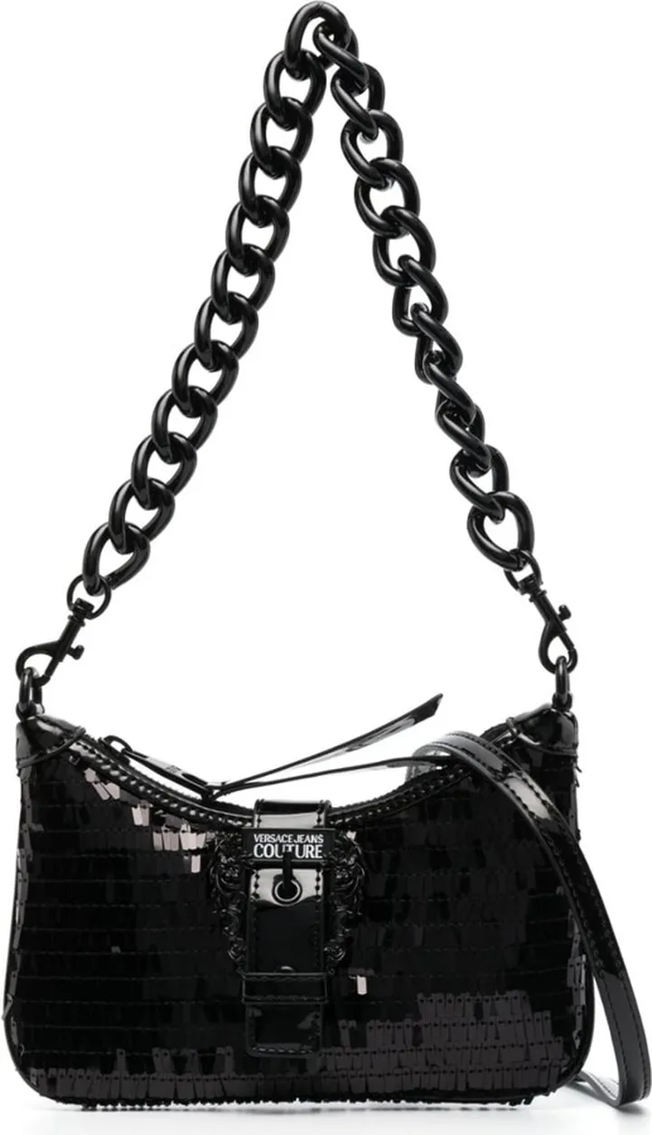 Sequin Logo-Plaque Shoulder Bag