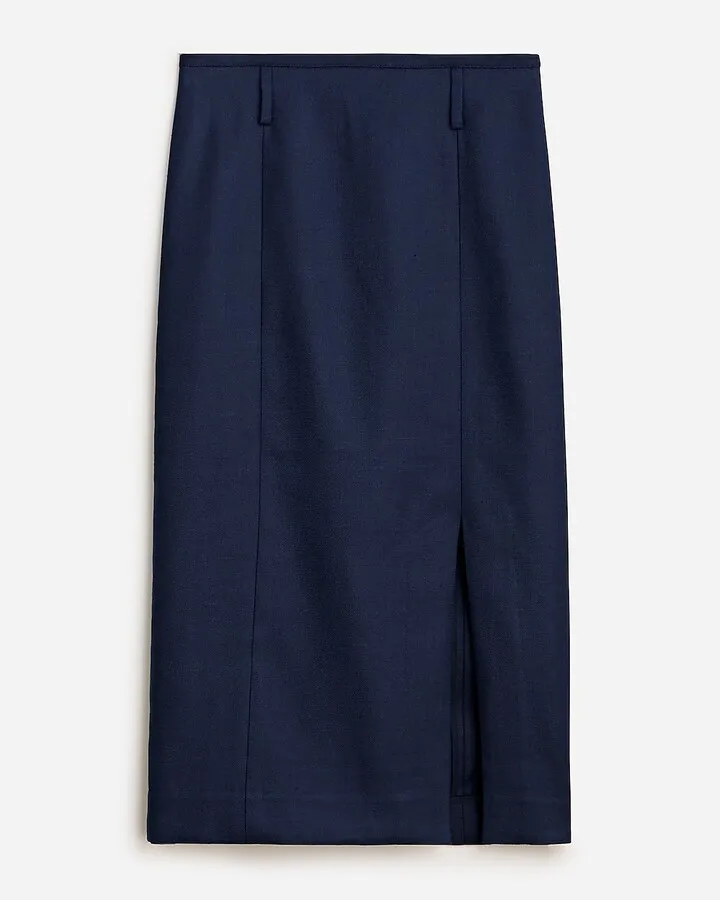 Stretch linen-blend midi pencil skirt
