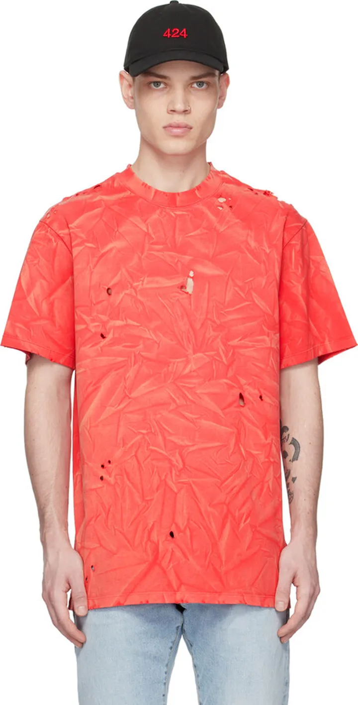 424 Red Distressed T-Shirt