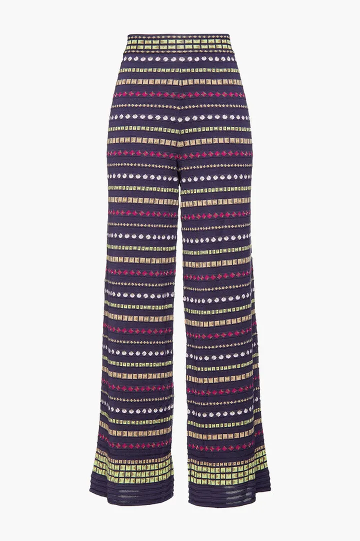 Metallic jacquard-knit wool-blend wide-leg pants