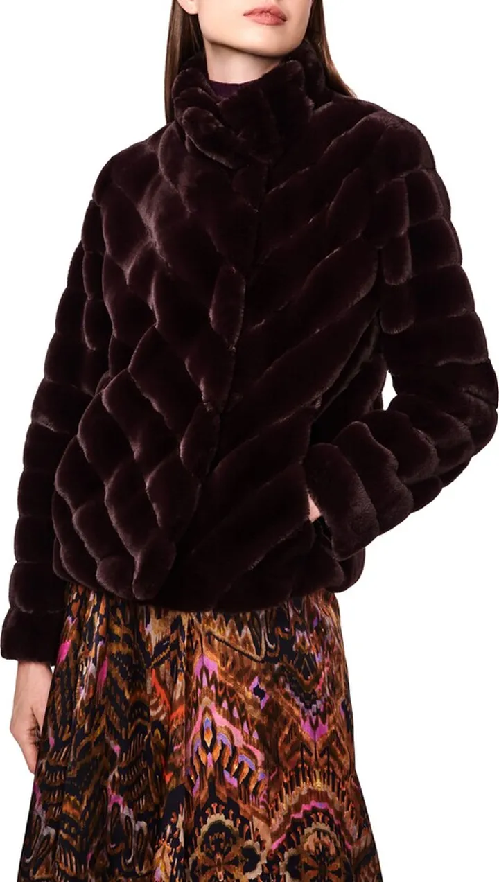 Chevron Faux Fur Jacket