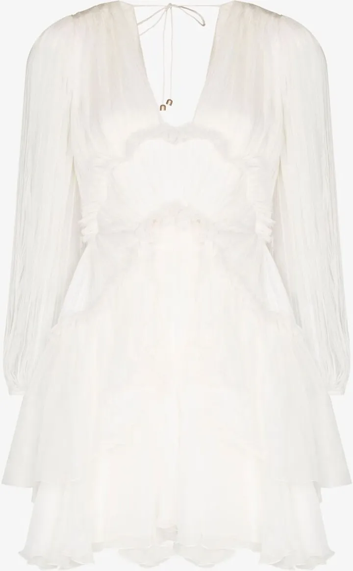White Alara Ruffled Mini Dress