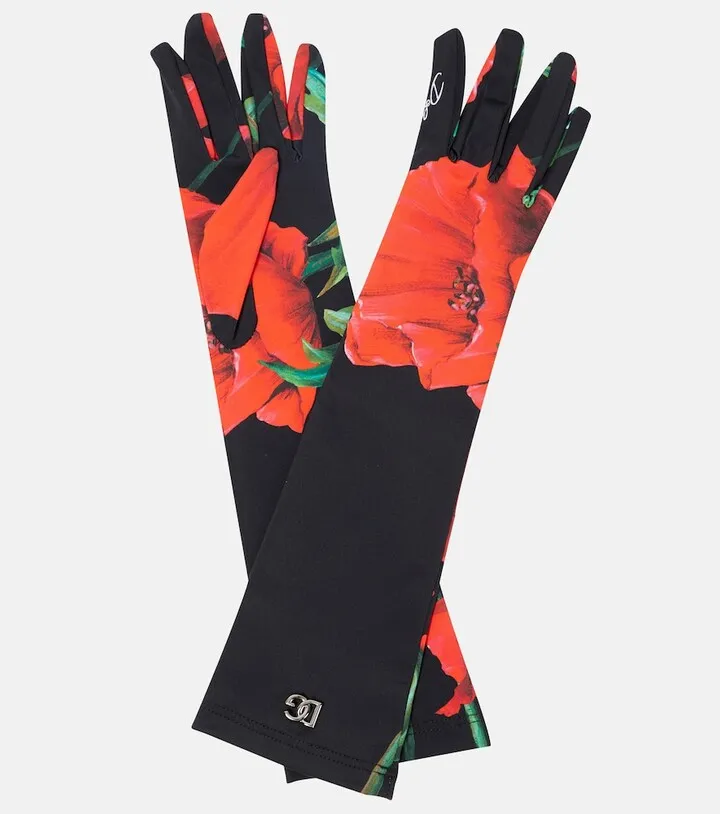 Floral jersey gloves