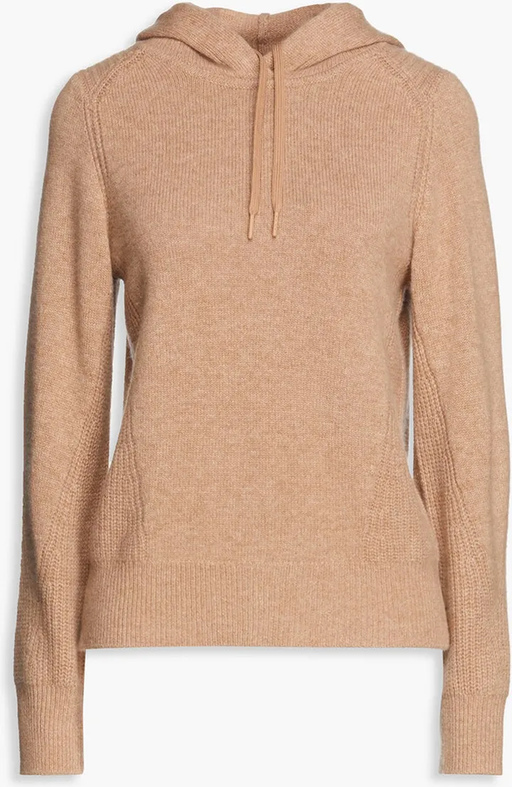 Pierce mélange ribbed cashmere hoodie