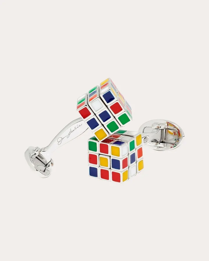 Moving Puzzle Cube Multicolor Sterling Silver Cufflinks