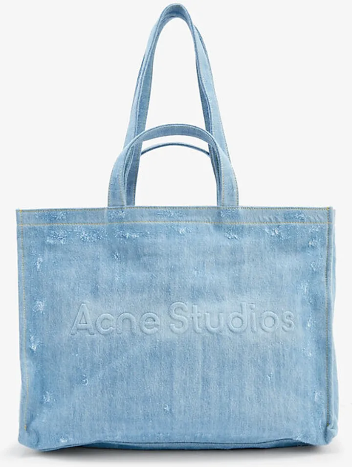 Womens Light Blue Logo-embossed Faded-wash Denim Tote bag