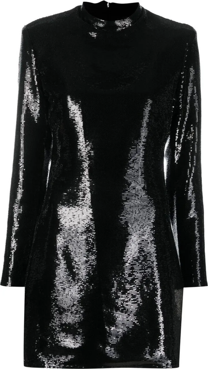 Sequin-Embellished Long-Sleeve Mini Dress