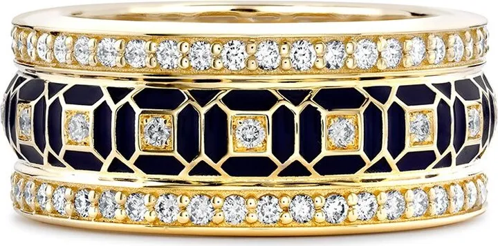 18kt yellow gold Revival enamel and diamond ring