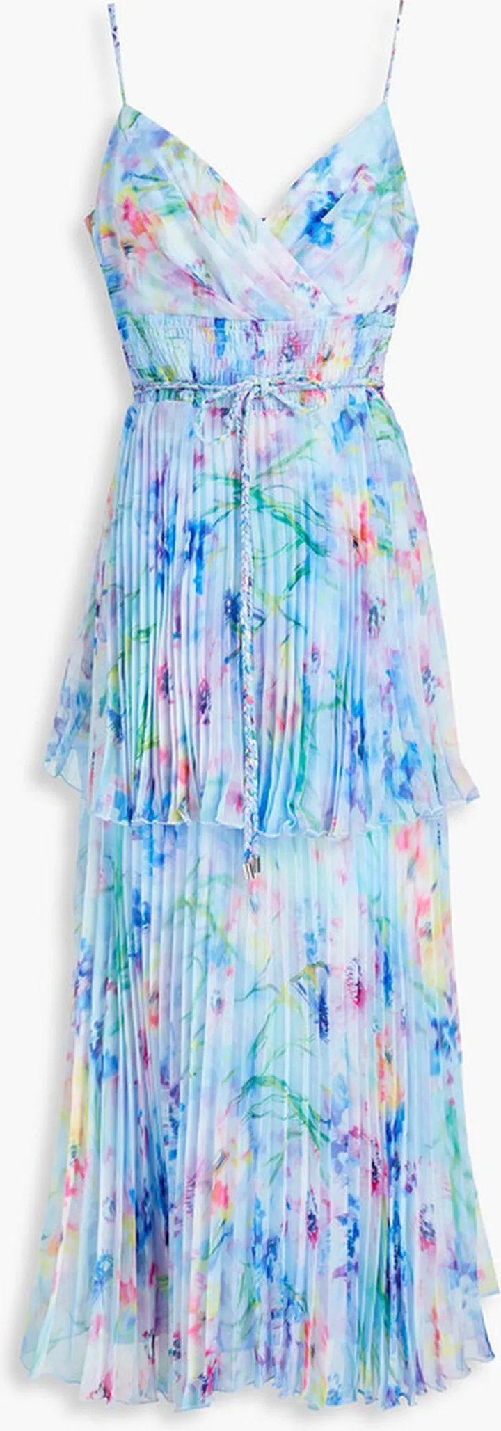Wrap-effect pleated floral-print chiffon midi dress