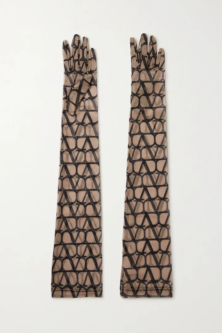 Valentino Garavani - Valentino Garavani Printed Tulle Gloves - Brown