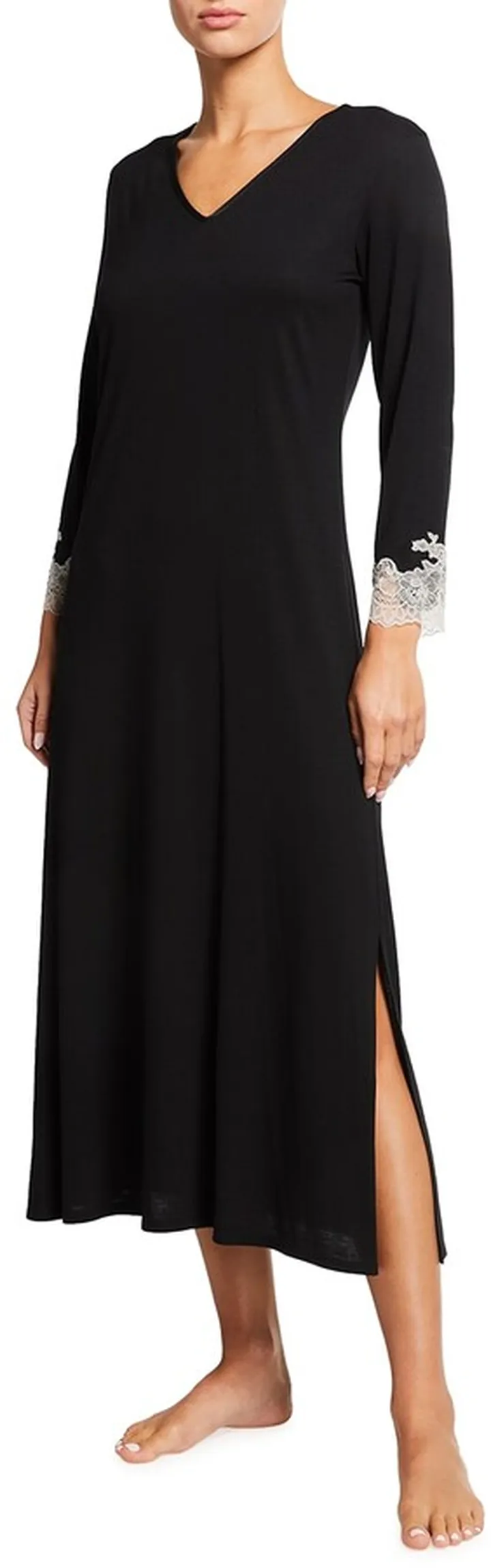 Luxe Shangri La V-Neck Lace Cuff Nightgown