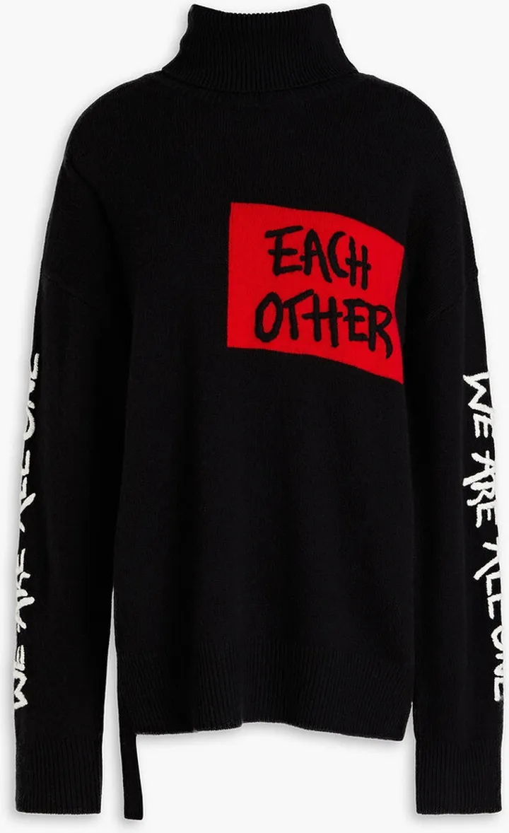 Embroidered intarsia wool turtleneck sweater
