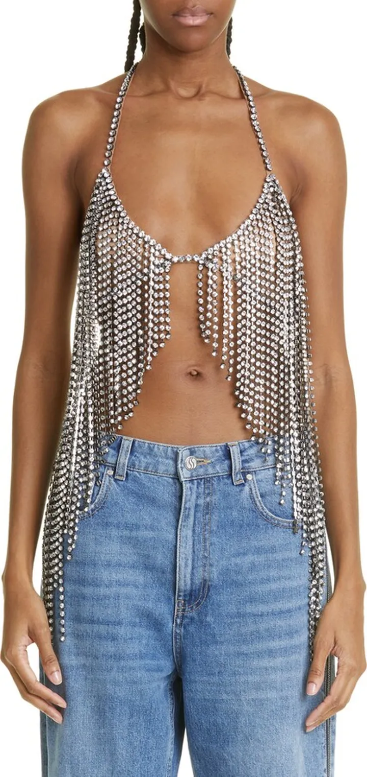 Crystal Draped Halter Bra Top