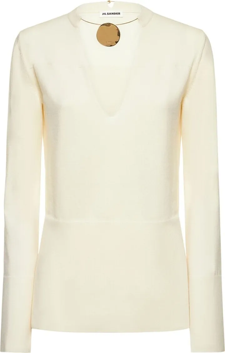 Ribbed wool v neck sweater