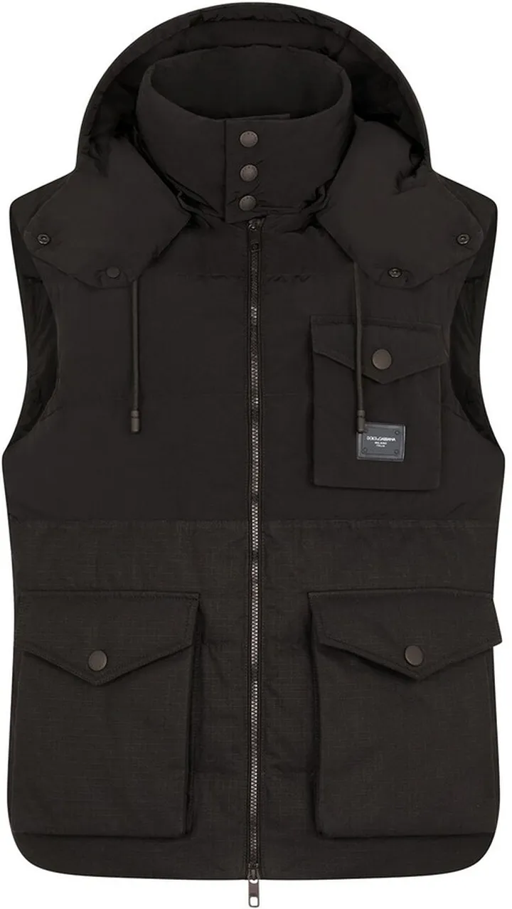 Logo-Plaque Sleeveless Hooded Gilet