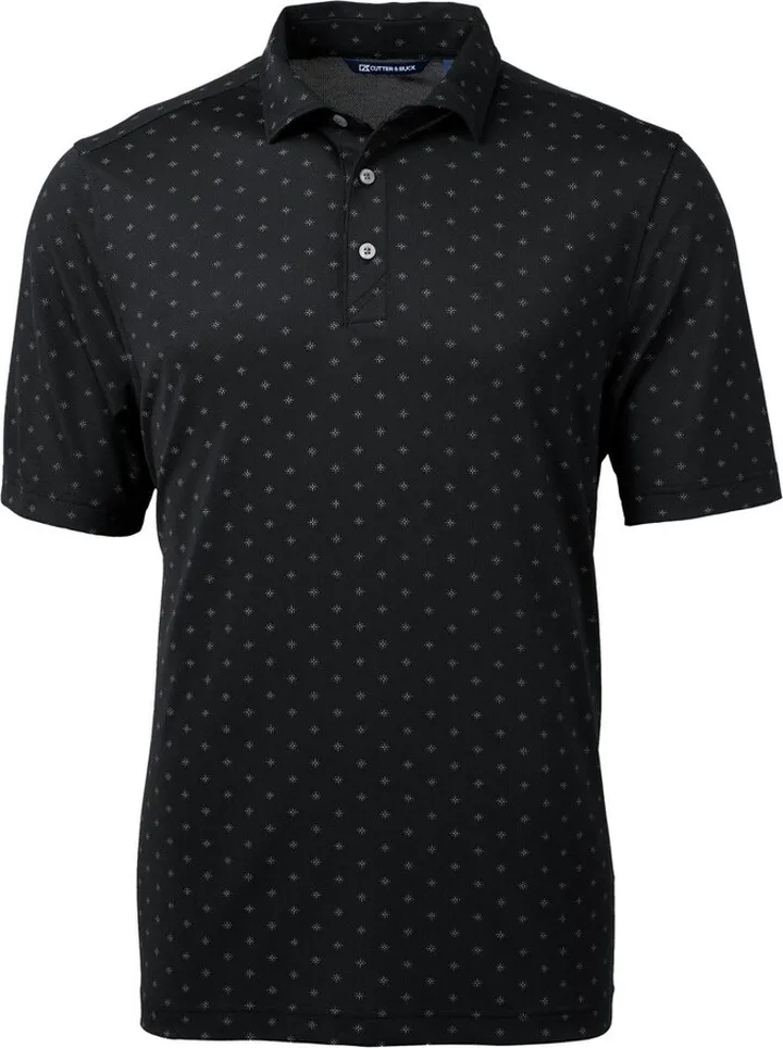Cutter & Buck Virtue Eco Pique Tile Print Recycled Mens Polo Shirt - Black - M