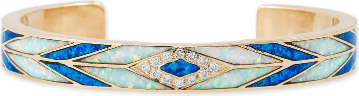 Women's 14K Yellow Gold Blue & White Opal Cuff Bracelet