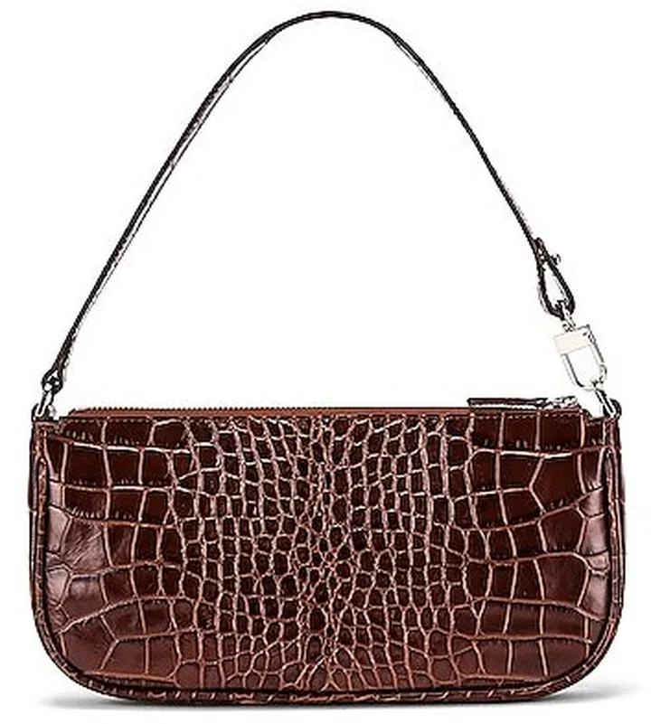 BY FAR Rachel Croco Embossed Leather Bag in Brown