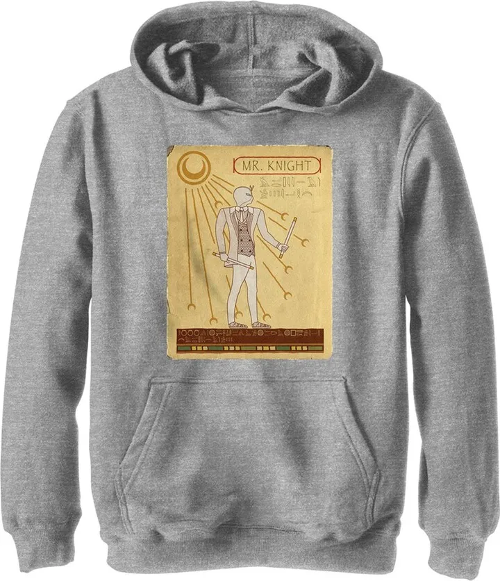 Boy's Marvel: Moon Knight Ancient Egyptian Mr. Knight Portrait Pull Over Hoodie - Athletic Heather - Large