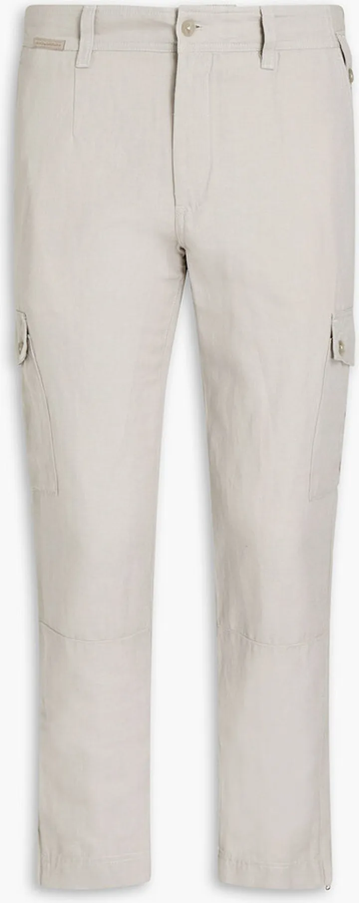 Tapered logo-print linen and cotton-blend pants