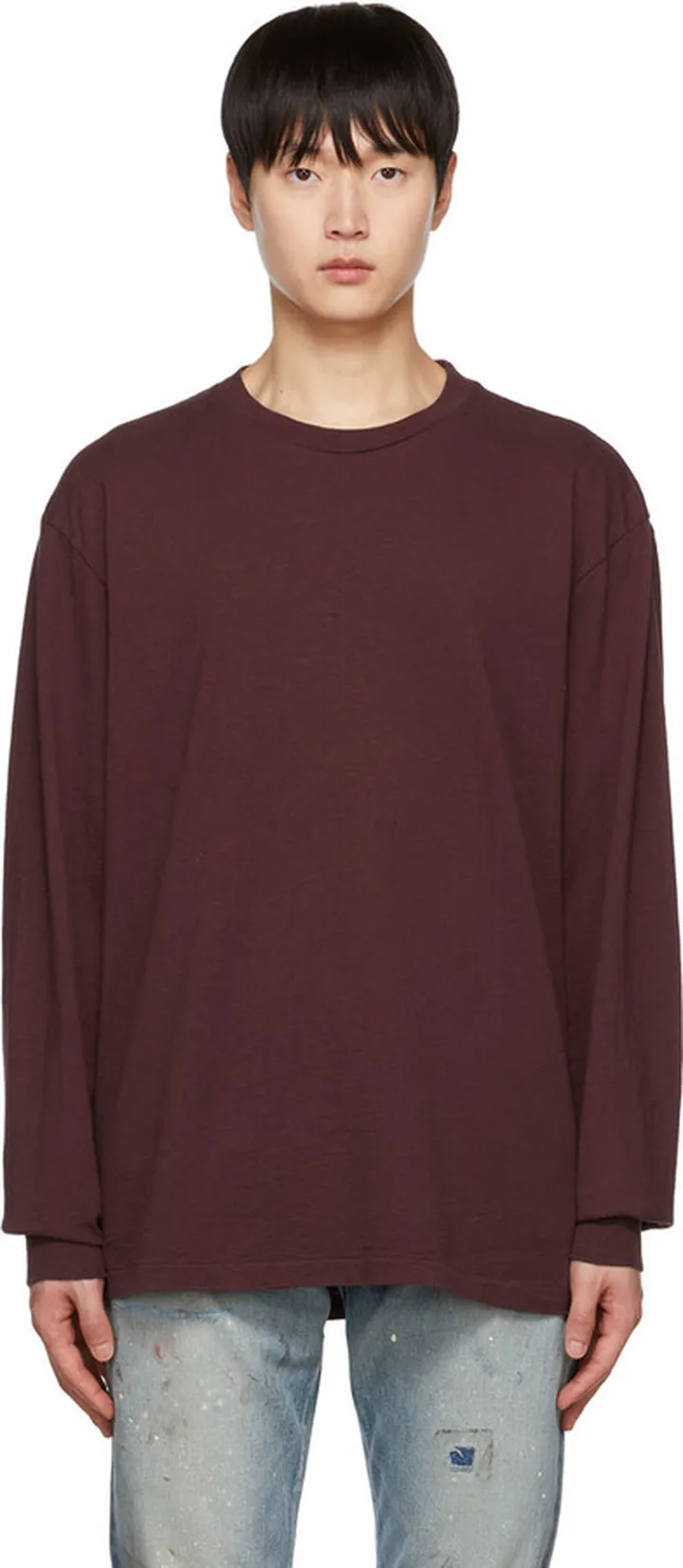 John Elliott Burgundy University Long Sleeve T-Shirt
