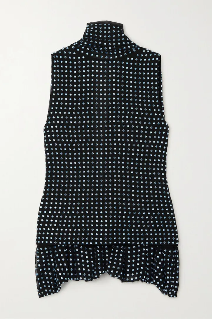 16ARLINGTON - Blair Open-back Crystal-embellished Draped Turtleneck Top - Black