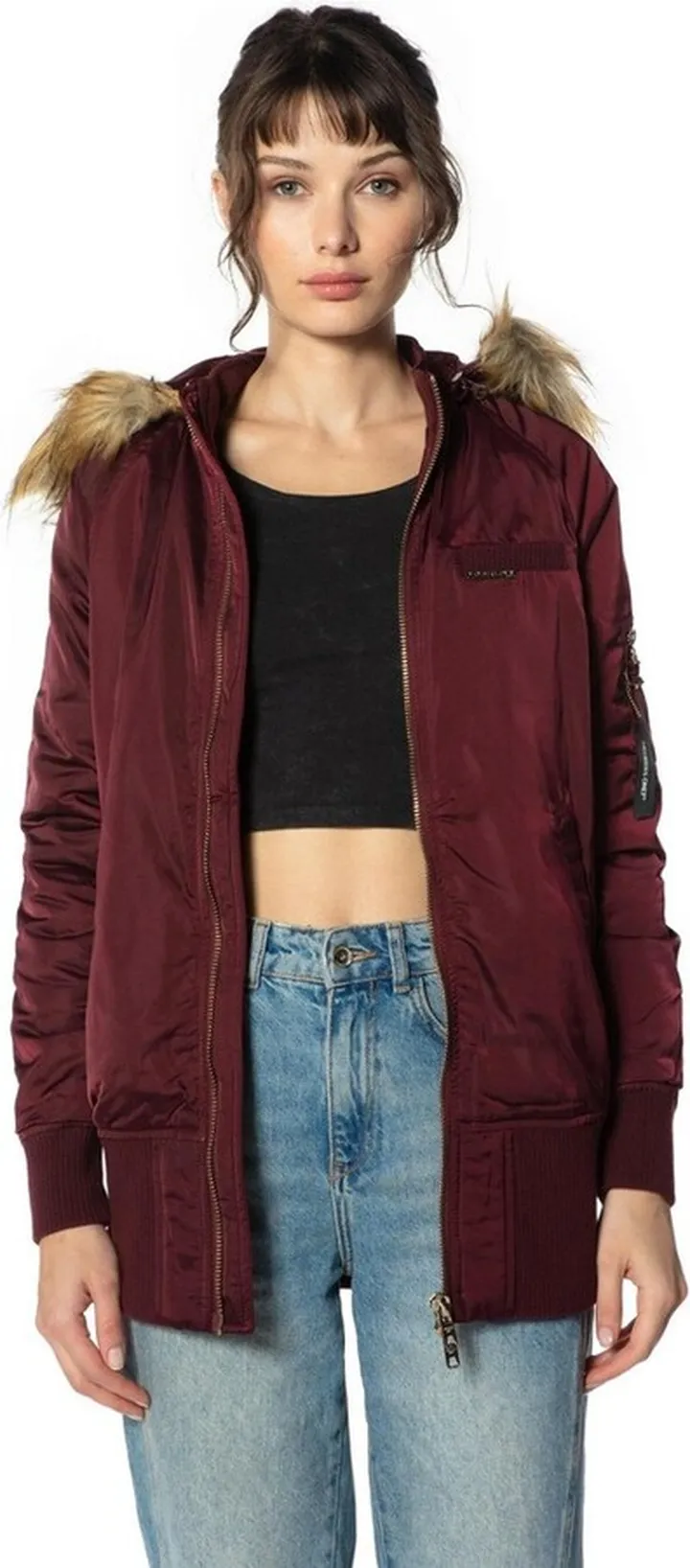 Members Only Women's Elongated Bomber Jacket - Burgundy - X-Large
