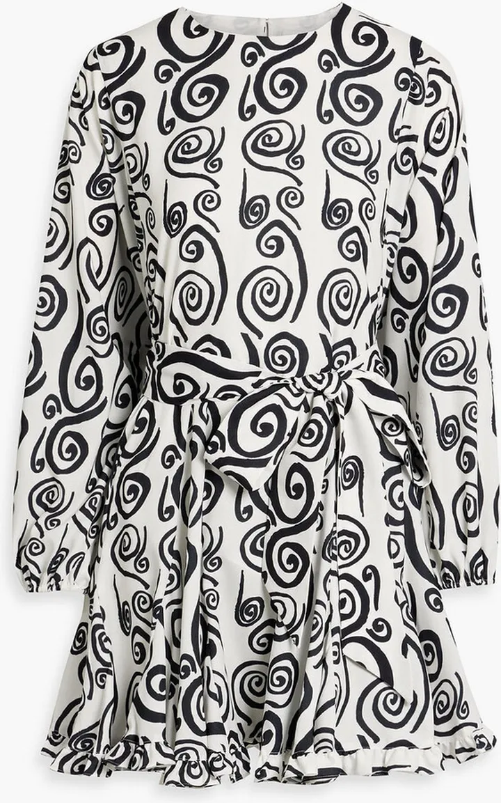 Luna pleated printed crepe mini dress